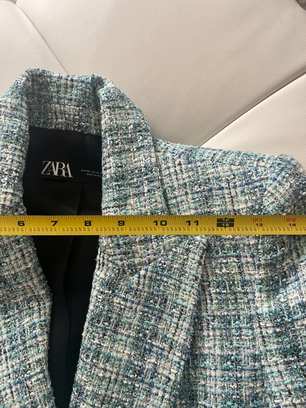 Zara Teal & White Tweed Double-Breasted Blazer - Picture 4 of 15